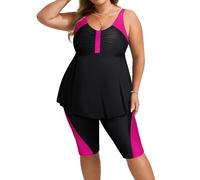 Hanna Nikole - Conjunto de Tankini para mujer, talla grande, con efecto vientre plano, push-up, de dos piezas, con cintura alta, traje de baño de verano, top de tankini con bañador, 50 Grande
