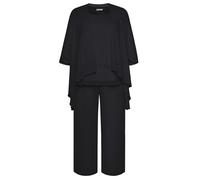 Hanna Nikole - Conjunto de traje de noche de gasa para mujer, de talla grande, elegante, para cocktail y fiesta, juego de 3 piezas, cuello redondo, mangas de 3/4 y pantalones de cintura alta, Negro