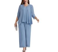 Hanna Nikole Conjunto de traje de noche de gasa para mujer, tallas grandes, para cóctel, fiesta, festivo, elegante, conjunto de 3 piezas, camiseta y traje de pantalón de cintura alta, azul marino, 54