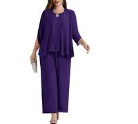 Hanna Nikole Conjunto de traje de noche elegante para mujer de gran talla, conjunto de 3 piezas de chiffon, elegante para cóctel, fiesta y eventos formales, con camisa y pantalón de cintura alta