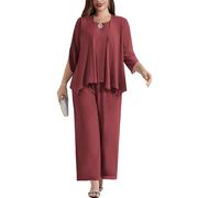 Hanna Nikole Conjunto de traje de noche elegante para mujer de gran tamaño, conjunto de 3 piezas de chiffon, elegante para cóctel, fiesta y eventos formales, con camisa y pantalón de cintura alta, 50