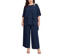 Hanna Nikole Tailleur Pantalone da Donna taglie grandi Abito da Donna Elegante a Due pezzi da Festa Abito Elegante a Due pezzi da Festa taglie grandi Abito da Donna Elegante BLU Scuro 54