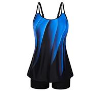 Hanna Nikole Tankini Damen Set,Freizeit Zweiteiler Badeanzug,Push Up Bademode,A-Linie Badeoberteile mit High Waist Badeshorts s,Bauchweg Schwimmanzug, Geometría Azul, M