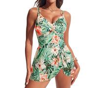 Hanna Nikole Traje de baño de una pieza con falda para mujer, traje de baño push up, control de abdomen, traje de baño cruzado con abertura, trajes de baño con bottooms de natación, monokinis, Flores