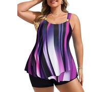 Hanna Nikole Traje de baño tankini de 2 piezas para mujer, talla grande, tankini con volantes y pantalones cortos de natación, Geometría morada, 56 Grande