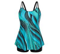 Hanna Nikole Trajes De Baño De Dos Piezas con Control De Barriga De Talla Grande para Mujer Tankini Elegante Línea Azul 60