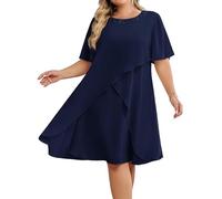 Hanna Nikole Vestidos de invitada de boda para mujer, talla grande, de gasa, con lentejuelas, cuello redondo, elegante, vestido de cóctel, vestido de fiesta, midi, para la madre de la novia, azul