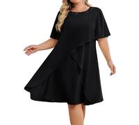Hanna Nikole Vestidos para invitadas de boda para mujer, de gran talla, de gasa, con lentejuelas, cuello redondo, elegante, vestido de cóctel, de fiesta, midi, para la madre de la novia, Negro , 46