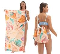 HannaFires Mochila de toalla de playa plegable 2 en 1, toalla de baño impresa con almacenamiento integrado, tapete de playa convertible y bolsa de transporte, absorbente para piscina, camping, yoga y