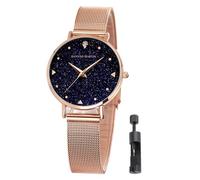 HANNAH MARTIN Relojes para mujer, impermeables, analógicos, de cuarzo, correa de acero inoxidable, reloj femenino delicado, pulsera de lujo, diamantes, Oro rosa/cielo, 36 mm, Reloj de pulsera de lujo