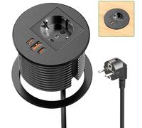 HANNELORE Enchufe Empotrable Mesa con USB C PD 35W, Regleta de Mesa con USB A QC 30W, Regleta Empotrable con USB para Oficina, Cocina o Dormitorio, Cable de 1,8 m, Negro