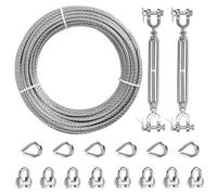 hannger Cable de acero inoxidable de 1/4 de 50 pies, cuerda de alambre de 1/4 con 2 tensores, abrazadera de cuerda de alambre, dedal, 7 x 19 hebras, resistencia a la rotura de 6500 libras, cable de
