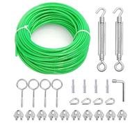 hannger Cable de alambre de 5 mm y kit de candados M6, 15 m de cuerda de acero con ojales, alambre tensor revestido de PVC, tensor para jardín, cuerda de tendedero, ayuda para plantas trepadoras,