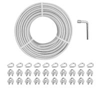 hannger Cuerda de alambre de 1/8 pulgadas, kit de tensor de alambre de acero de 100 pies con núcleo de 7 x 7 hebras de cable de acero recubierto de PVC para kit de colgar luces de cuerda/barandilla de