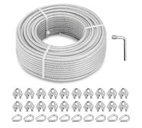 hannger Cuerda de alambre de 3/16 pulgadas, kit de tensor de alambre de acero de 100 pies con núcleo de 7 x 7 hebras de cable de acero recubierto de PVC para kit de colgar luces de cadena, barandilla