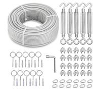 hannger Cuerda de alambre de 3/16 pulgadas, kit de tensor de alambre de acero de 100 pies con núcleo de 7 x 7 hebras de cable de acero recubierto de PVC para kit de colgar luces de cadena, barandilla