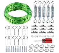 hannger Kit de Cuerda de Acero Recubierto de PVC, 30 m/100 Pies Kit Suspensión de Cuerda, Cable de Cuerda de Alambre con Hebilla y Ganchos y Dedal de Cuerda de Alambre Dedales de Cable