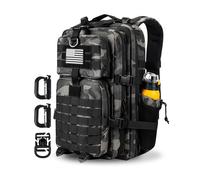 Hannibal Tactical MOLLE Mochila de asalto de 45 L/28 L, mochila táctica militar militar con soporte para botellas, Camo Negro, 45L, Táctica