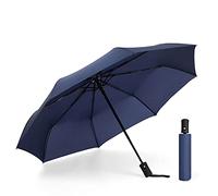 Hannstar Paraguas de viaje plegable, paraguas reforzado resistente al viento, compacto, automático, ligero, fuerte y portátil para lluvia - Hombres y mujeres, azul marino, Taille unique