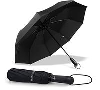 Hannstar Paraguas de viaje resistente al viento, compacto, ligero, apertura y cierre automático, plegable, portátil, resistente al viento, mochila plegable pequeña para hombres y mujeres, Negro, M