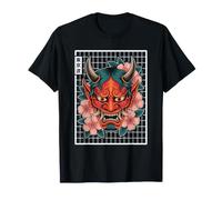 Hannya Oni Grid Devil Yokai Demonio Japonés Tatuaje Máscara Oni Camiseta