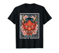 Hannya Oni Grid Devil Yokai Demonio Japonés Tatuaje Máscara Oni Camiseta