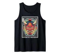 Hannya Oni Grid Devil Yokai Demonio Japonés Tatuaje Máscara Oni Camiseta sin Mangas