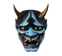 Hannya Oni Máscara de Halloween, máscara japonesa sellada Hannya Demon Oni Samurai, máscara de resina completa, mueca, accesorios para cosplay (azul cielo)