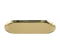 HanOaki Bandeja ovalada de acero inoxidable para almacenamiento de té, frutas, joyas, cosméticos, acabado dorado (30,3 cm)