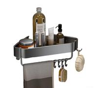 HanOaki Organizador de baño resistente al óxido, estante esquinero, montaje en pared, instalación sin taladro, cesta triangular de aluminio con agujeros de drenaje, acabado gris