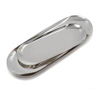 HanOaki Plato ovalado de acero inoxidable para pasteles, galletas, frutas, restaurante comercial plateado, decoración del hogar, antiadherente, apilable, bandeja de metal resistente (natural mediano)