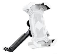 HanOaki Soporte de teléfono para bicicleta, abrazadera de metal resistente, giratorio 360 grados, para entrega de bicicleta de montaña de 22 a 30 mm (espejo retrovisor blanco)