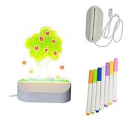 HanOaki Tablero de dibujo acrílico alimentado por USB con 7 bolígrafos de colores para niños con base de luz nocturna cálida, fomenta la expresión artística y actividades de dibujo imaginativas