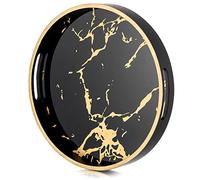 Hanobe Bandeja de café Decorativa Redonda: Bandeja Circular para Servir con patrón de mármol con Asas, bandejas de Mesa de café para Sala de Estar, Bar, Bebida, Fiesta, Cocina, hogar, Color Negro