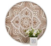 Hanobe Bandeja de madera de decoración redonda: Bandeja decorativa vintage blanca de 45 cm estilo rústico, bandeja de servir de madera, pequeña, redonda para velas, estilo shabby chic, pequeña bandeja