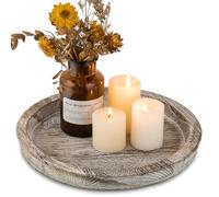 Hanobe Bandeja de Madera para portavelas: Placa Redonda Decorativa para Velas, Centro de Mesa de Granja, bandejas de Madera rústica, para Navidad, Boda, Halloween, decoración del hogar