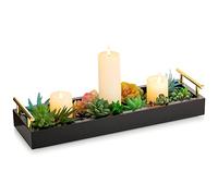 Hanobe - Bandeja de Madera para Servir, Rectangular, Estrecho, Decorativo, Platos y bandejas, Moderna, Color Negro, pequeño, decoración de café, Mesa de Madera con Asas para Cuarto de baño