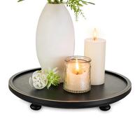 Hanobe Bandeja de madera para tartas: elevador de madera redonda rústica negra para mesa de café, bandeja decorativa de granja para encimera de cocina, baño, exhibición, magdalenas, velas y plantas