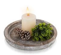 Hanobe Bandeja de madera rústica redonda en madera mayordomo bandeja decorativa blanca centro de mesa portavelas bandejas para casa de campo otomana bandeja para decoración de mostrador de cocina