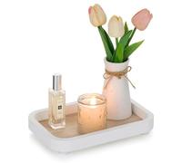 Hanobe Bandeja de perfume para tocador de baño: cómoda decorativa blanca para mujer, soporte de madera rectangular para decoración del hogar, exhibición de pedestal