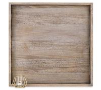 Hanobe Bandeja de servir otomana grande: bandejas decorativas de madera para sala de estar sobre reposapiés, cuadrada rústica marrón extra XXL, bandeja de madera para decoración de mesa de café, 56 cm