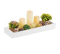 Hanobe Bandeja de servir rectangular larga y estrecha: Portavelas decorativo blanco, centro de mesa, sin asa, decoración para comedor, cafetería, sala de estar