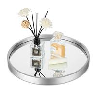 Hanobe Bandeja de tocador de baño con Espejo: Organizador de Perfume Plateado champán, bandejas Decorativas Modernas, bandejas Redondas de Madera para Maquillaje, Joyas, tocador, Soporte para