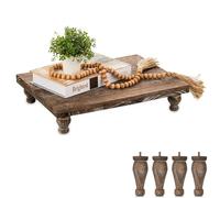 Hanobe Bandeja Decorativa de Madera: Soporte de exhibición de Pedestal de Madera rústica marrón para Centro de Mesa para cafetería, Cocina, Comedor, decoración de Mesa del hogar, pies Cortos y Altos