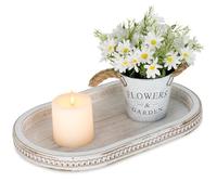 Hanobe Bandeja Decorativa para Servir, Color Blanco: Bandeja de Mesa de café con Cuentas, rústico, Vintage, Centro de Mesa, decoración de Granja, Cocina, mostrador, Organizador para el hogar, Ovalada