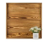 Hanobe Bandeja decorativa para servir grande: bandeja de madera, cuadrada, extra grande, rústica, quemada, bandeja decorativa con asa, bandejas para servir, XXL, para otomana, salón, cocina, 50 cm