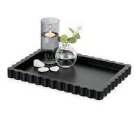 Hanobe Bandeja decorativa para servir negra: decoración moderna de madera para el hogar, 35 x 25 cm, para sala de estar, mesa de centro, otomana, festoneada, rectangular, centro de mesa para baño