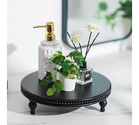 Hanobe Bandeja decorativa redonda: bandejas de mesa de café con cuentas negras de 12 pulgadas para sala de estar, soporte de pedestal de madera moderno para cocina, baño, entrada, exhibición de velas