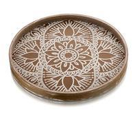 Hanobe Bandeja decorativa redonda de madera: bandeja de mesa de centro rústica para decoración de granja, bandeja redondeada para mostrador de cocina, bandeja otomana bohemia para el hogar