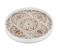Hanobe Bandeja Decorativa Redonda de Madera: Bandeja rústica Blanca Bohemia para Mesa de café, Bandeja de Granja, decoración de Centro de Mesa, bandejas de Servir otomanas Circulares de Madera para